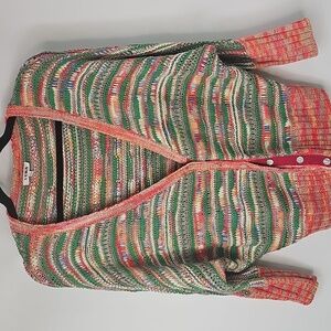 YUKA Colorful Button Front Vneck Dolman Sleeve Knit Sweater